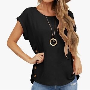 Elegant Black Button-Detail Women's Top Size medium